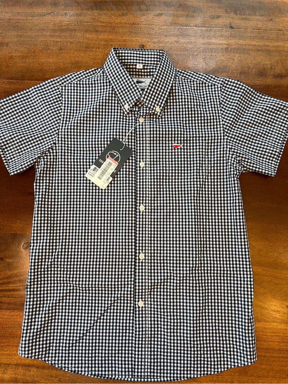 NWT Southern Lure Plaid Button Up Short Sleeve Boys Youth Shirt SizeM Blue/White